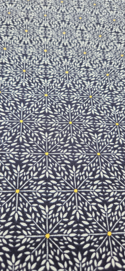 Lewis & Irene Winter Solstice – Winter Star on Midnight Blue with Gold Metallic Cotton Fabric | 100% Premium Quilting Cotton
