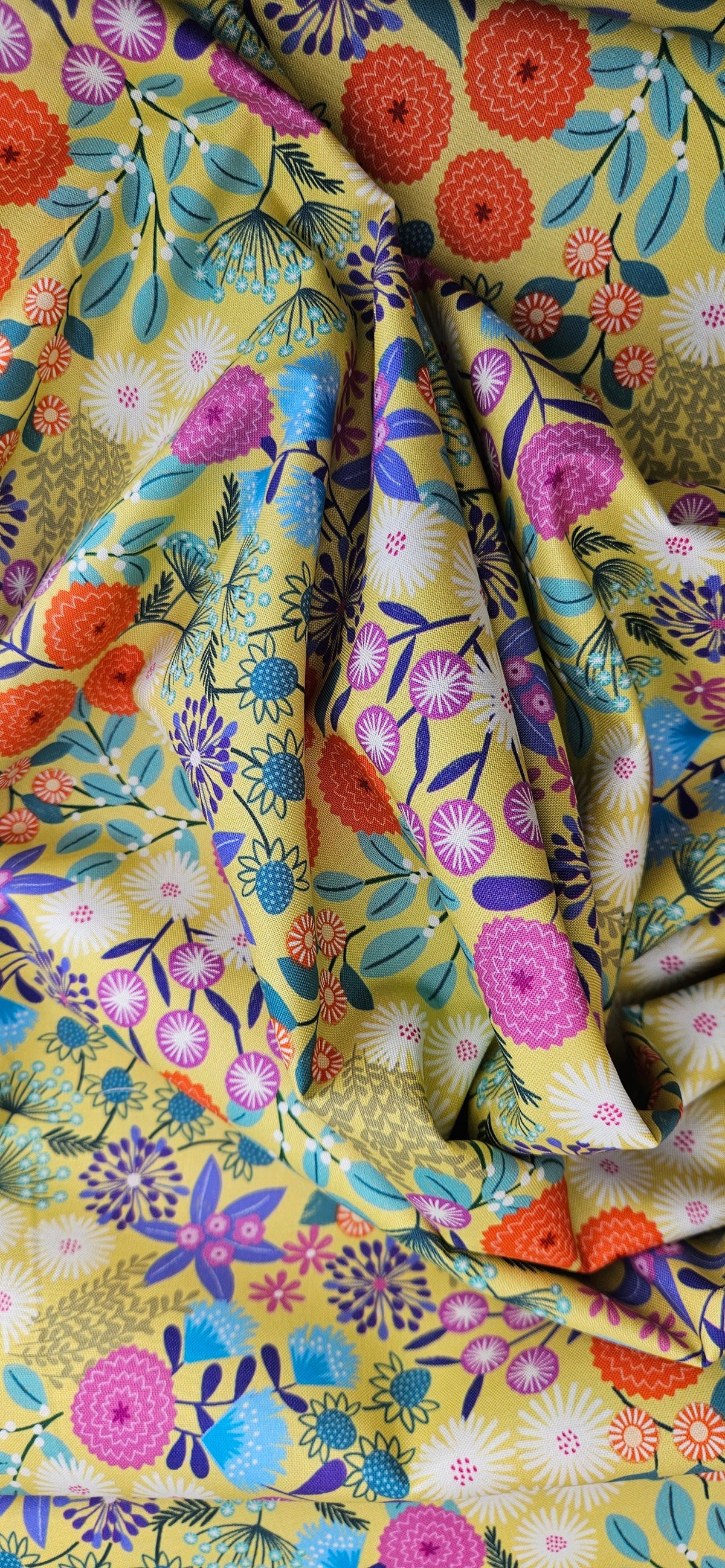 Lewis & Irene Creative Landscapes Landscape Floral on Sunny Day Yellow cotton fabric