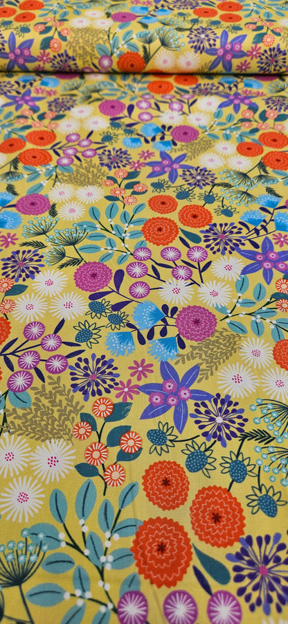Lewis & Irene Creative Landscapes Landscape Floral on Sunny Day Yellow cotton fabric
