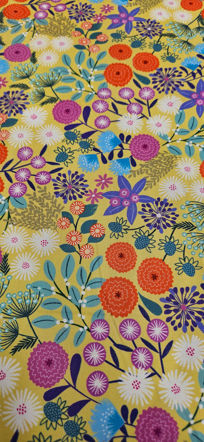Lewis & Irene Creative Landscapes Landscape Floral on Sunny Day Yellow cotton fabric