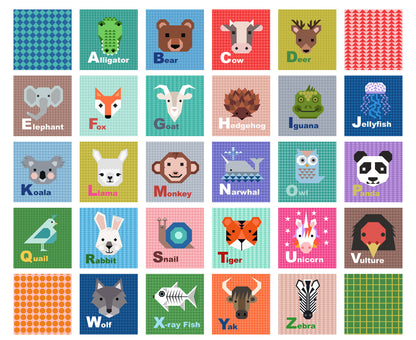 Lewis & Irene Cotton Fabric -Animal Alphabet 5 Inch Squares Panel