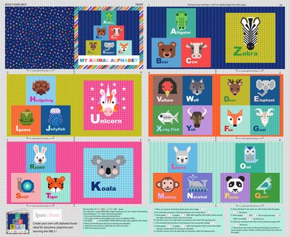 Lewis & Irene Cotton Fabric -Animal alphabet fabric book panel