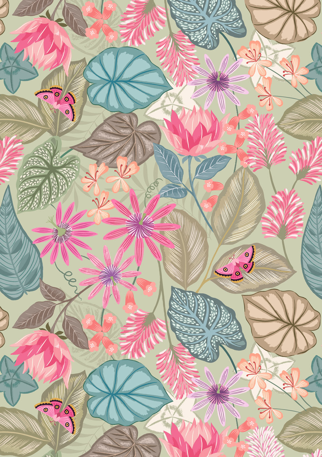 Lewis & Irene Cotton Fabric - Botanical flora on soft sage