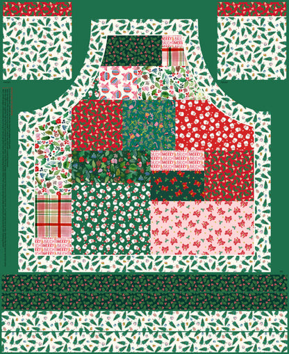 Lewis & Irene Merry Happy Christmas Apron Panel – Bluebellgray Christmas Sewing Panel | 100% Cotton Fabric