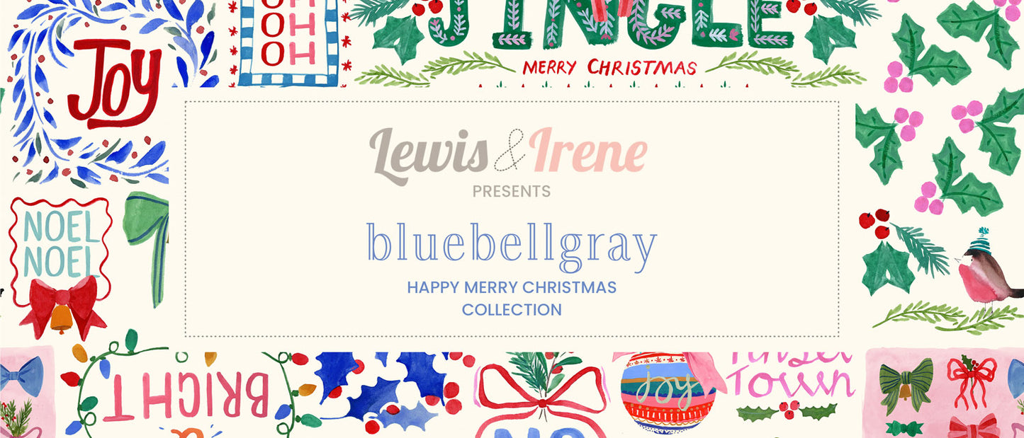 Lewis & Irene Bows & Bells – Candy Cane Cotton Fabric – Merry Happy Christmas by Bluebellgray | 100% Premium Quilting Cotton