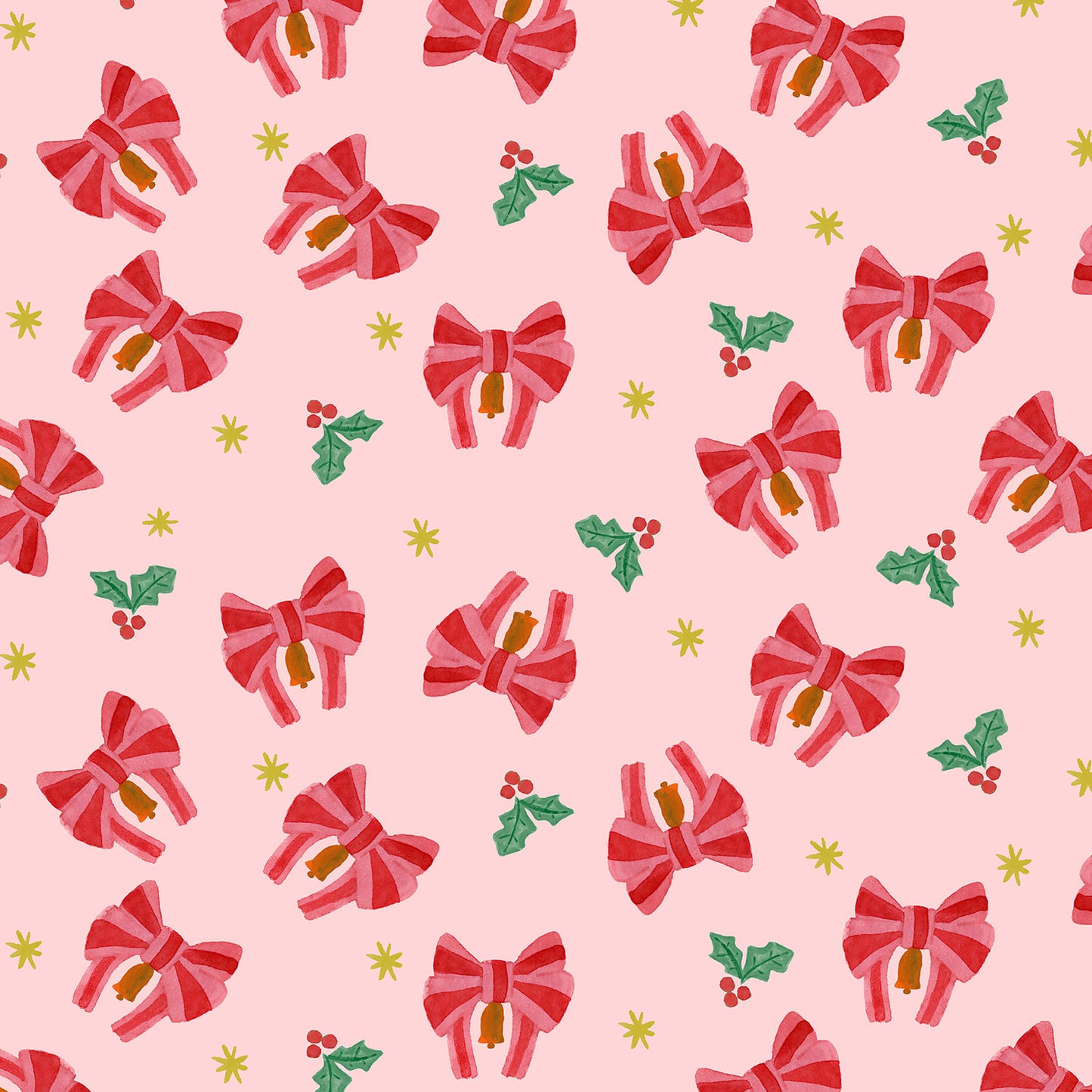 Lewis & Irene Bows & Bells – Candy Cane Cotton Fabric – Merry Happy Christmas by Bluebellgray | 100% Premium Quilting Cotton