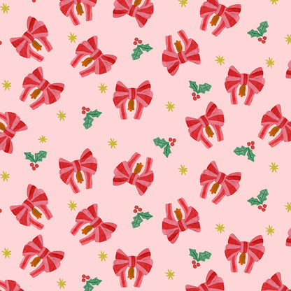 Lewis & Irene Bows & Bells – Candy Cane Cotton Fabric – Merry Happy Christmas by Bluebellgray | 100% Premium Quilting Cotton