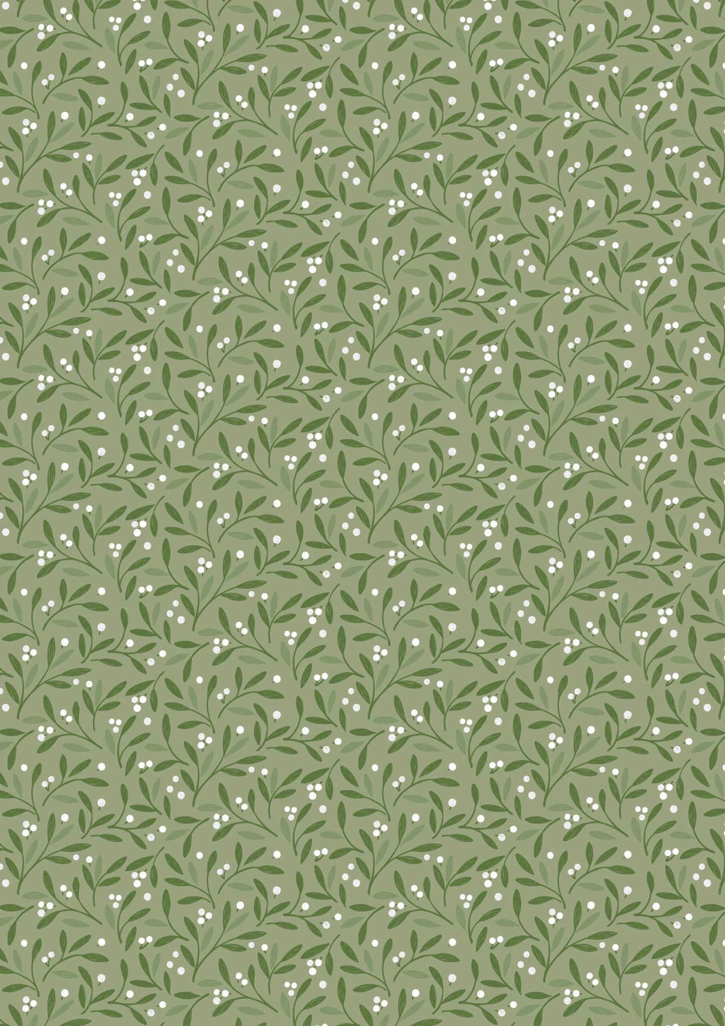 Lewis & Irene Winter's Garden – Mistletoe Charms Light Green (Pearlescent) Cotton Fabric | 100% Premium Quilting Cotton
