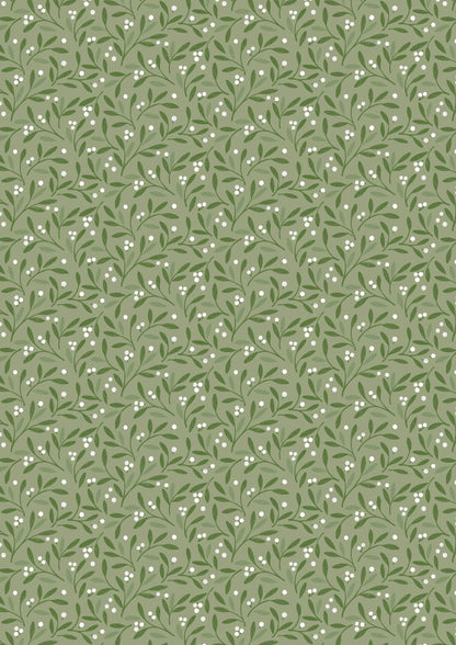Lewis & Irene Winter's Garden – Mistletoe Charms Light Green (Pearlescent) Cotton Fabric | 100% Premium Quilting Cotton