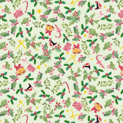 Lewis & Irene Holly Jolly on Pistachio Cotton Fabric – Merry Happy Christmas by Bluebellgray | 100% Premium Quilting Cotton