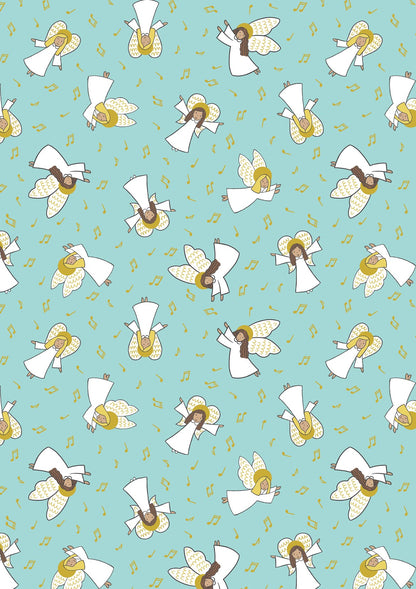 Lewis & Irene - Celestial Blue with Gold MetallicLewis & Irene Away in a Manger Celestial Blue with Gold Metallic Cotton Fabric | 100% Premium Christmas Quilting Fabric