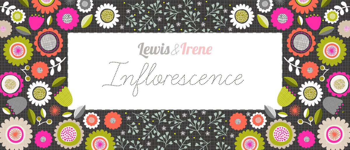 Lewis & Irene Inflorescence – Dark Sketchbook Flowers with Pink Neon Cotton Fabric | 100% Premium Quilting Cotton