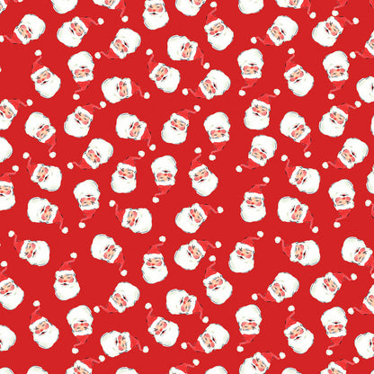 Lewis & Irene Jolly Santa on Festive Red Cotton Fabric – Merry Happy Christmas by Bluebellgray | 100% Premium Quilting Cotton