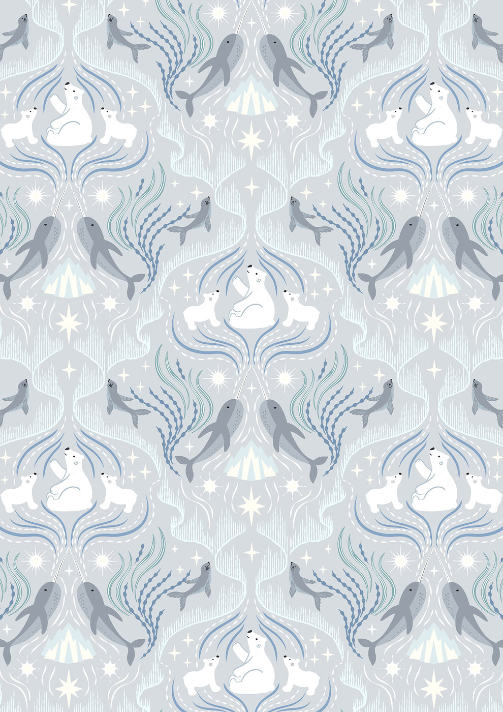 Lewis & Irene Where the Sky Dances on Silver Ice (Pearl) Cotton Fabric | 100% Premium Quilting Cotton