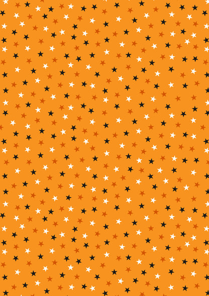 Lewis & Irene Transylvania Glow Stars Cotton Fabric – Orange Glow in the Dark Halloween Quilting Fabric