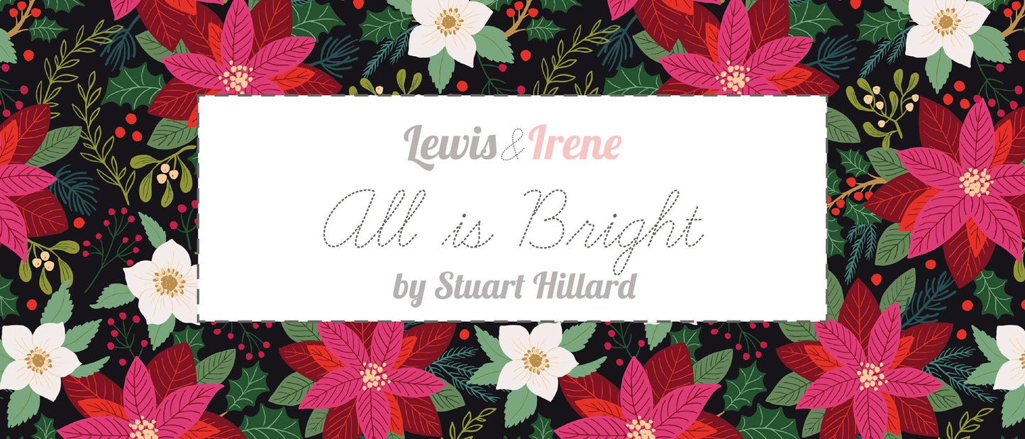 Lewis & Irene All Is Bright Poinsettia on Cream Christmas Cotton Fabric | 100% Premium Quilting Fabric