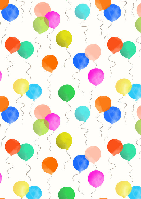 Lewis & Irene Small Things Celebration Balloons premium quilting cotton fabric featuring a colourful balloon design.