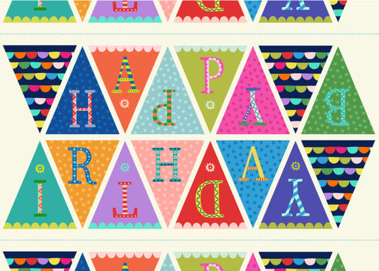 Lewis & Irene Small Things Celebrations Heirloom Happy Birthday bunting fabric panel