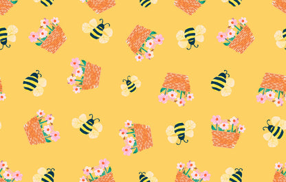 Lewis & Irene Cotton Fabric - Flower Market Collection - Flower Baskets Honey