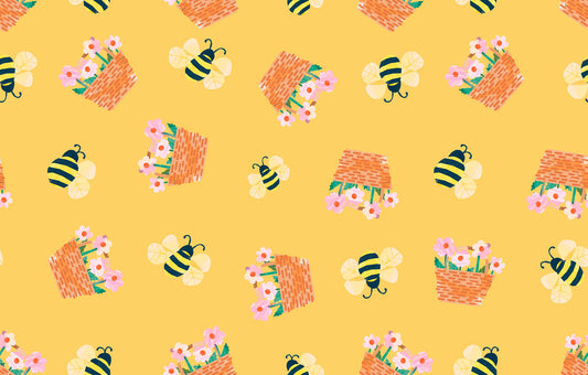 Lewis & Irene Cotton Fabric - Flower Market Collection - Flower Baskets Honey