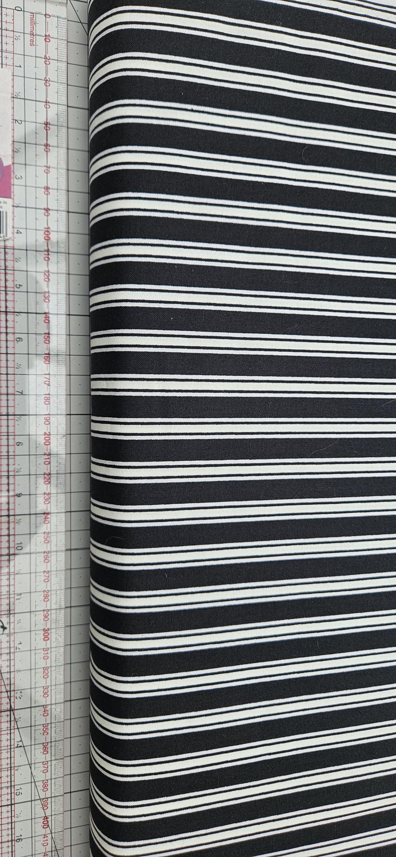 Lewis & Irene Transylvania Glow Terrifying Ticking Stripe Black Glow in the Dark Halloween Cotton Fabric