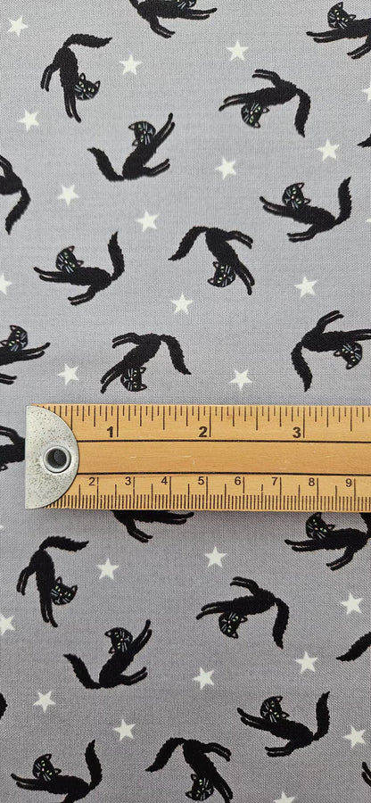 Lewis & Irene Scaredy Cats Glow Cotton Fabric – Grey Halloween Cat Print | Transylvania Glow Collection
