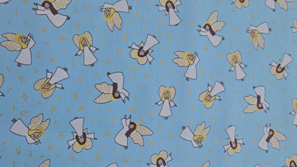 Lewis & Irene - Celestial Blue with Gold MetallicLewis & Irene Away in a Manger Celestial Blue with Gold Metallic Cotton Fabric | 100% Premium Christmas Quilting Fabric