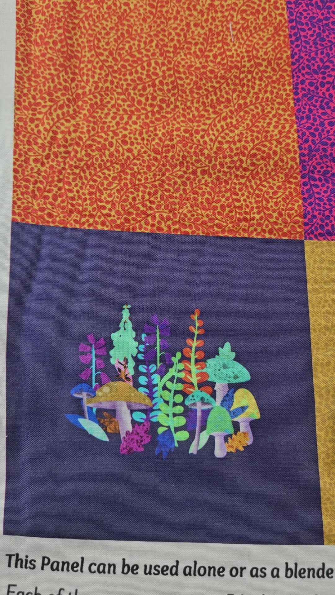 Lewis & Irene The Psychedelic Woodland Magical Plants fabric panel featuring colourful 5 inch square designs by Delphine Brooks.