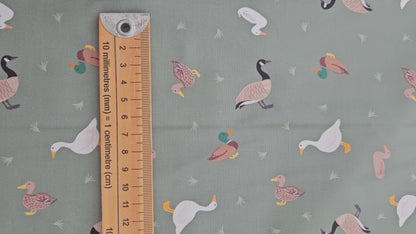 Lewis & Irene Small Things… Rivers & Creeks – Ducks & Geese on Green Cotton Fabric | 100% Premium Quilting Cotton