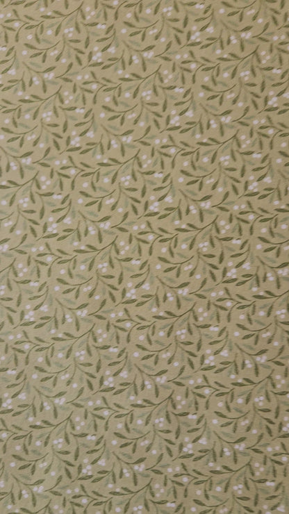 Lewis & Irene Winter's Garden – Mistletoe Charms Light Green (Pearlescent) Cotton Fabric | 100% Premium Quilting Cotton