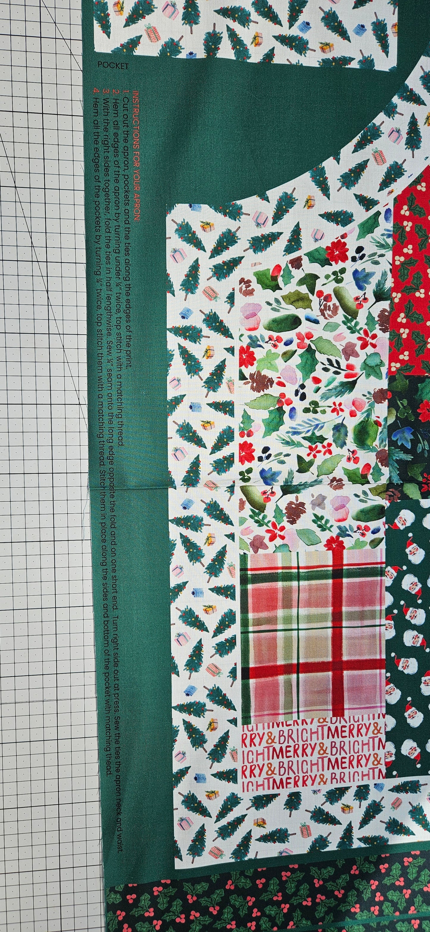Lewis & Irene Merry Happy Christmas Apron Panel – Bluebellgray Christmas Sewing Panel | 100% Cotton Fabric