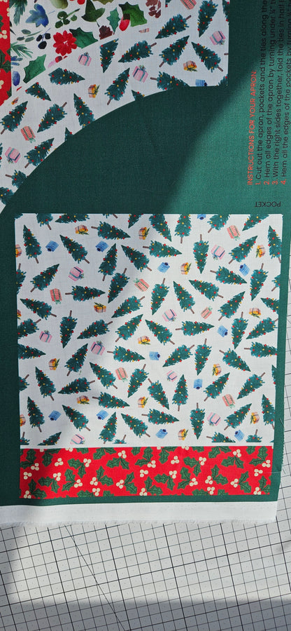 Lewis & Irene Merry Happy Christmas Apron Panel – Bluebellgray Christmas Sewing Panel | 100% Cotton Fabric