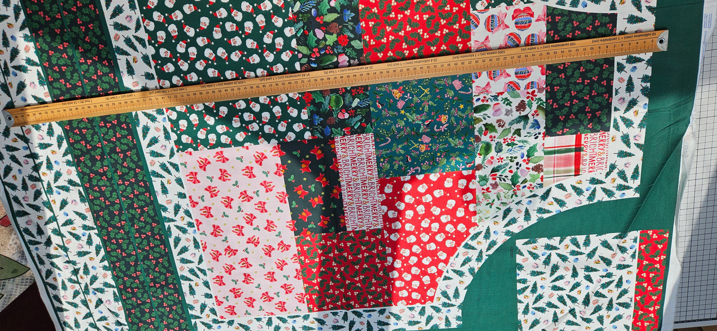Lewis & Irene Merry Happy Christmas Apron Panel – Bluebellgray Christmas Sewing Panel | 100% Cotton Fabric