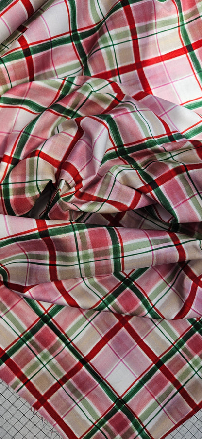 Lewis & Irene Merry Happy Christmas Christmas Tartan Red Cotton Fabric by Bluebellgray | 100% Premium Quilting Fabric