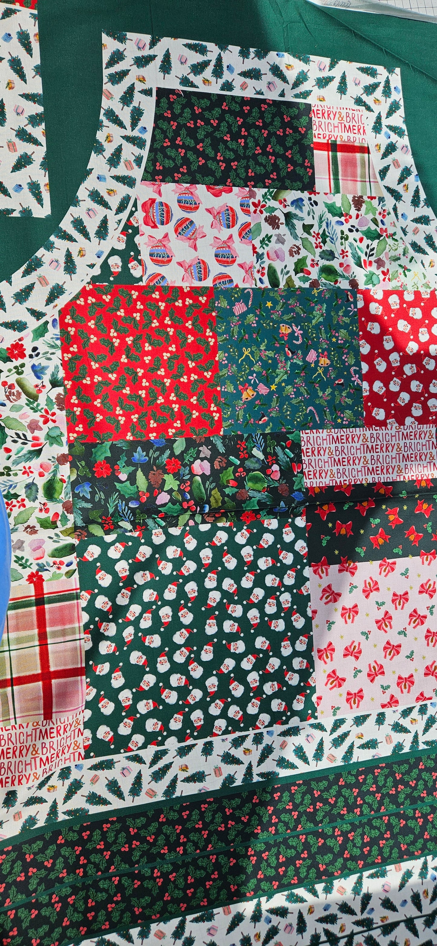 Lewis & Irene Merry Happy Christmas Apron Panel – Bluebellgray Christmas Sewing Panel | 100% Cotton Fabric