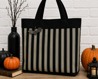 Lewis & Irene Transylvania Glow Terrifying Ticking Stripe Black Glow in the Dark Halloween Cotton Fabric